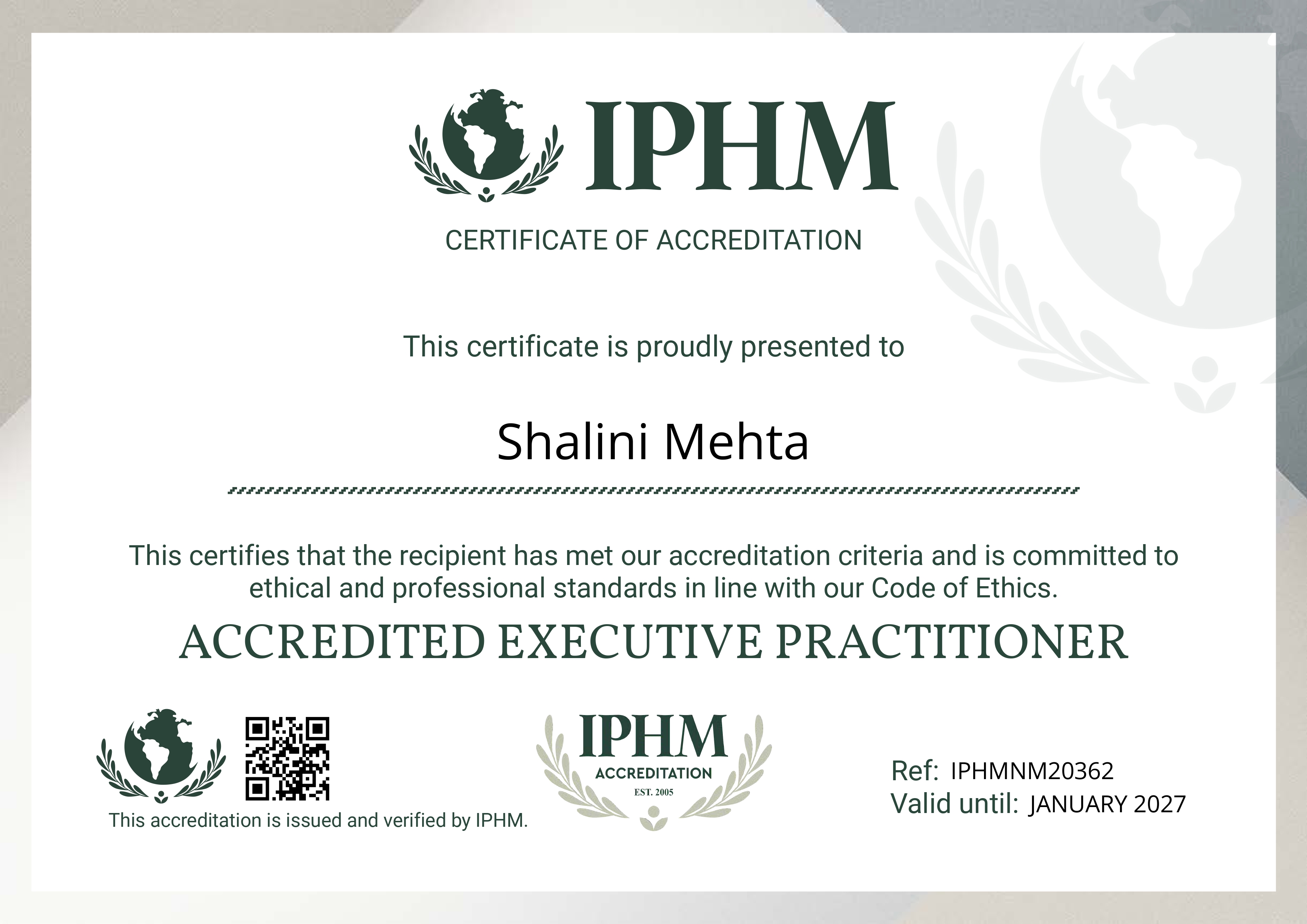 IPHM Accredited Executive Practitioner Certificate